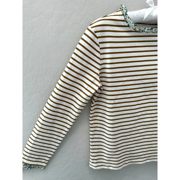CYRILLUS Breton Stripe Liberty Fabric Floral Ruffle French Cotton Top | Size 12 - Picture 4 of 8